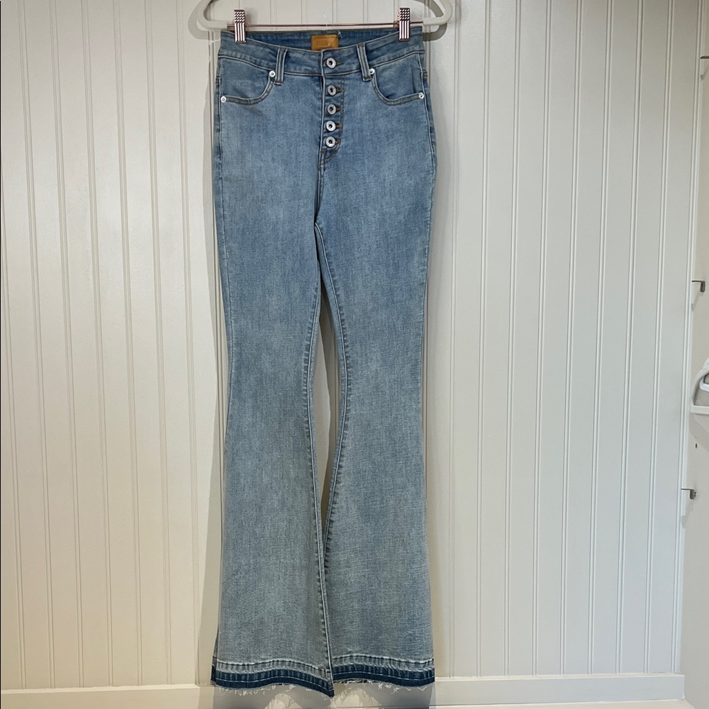 POL High Rise Button Fly Flare Bottom Jeans NWOT